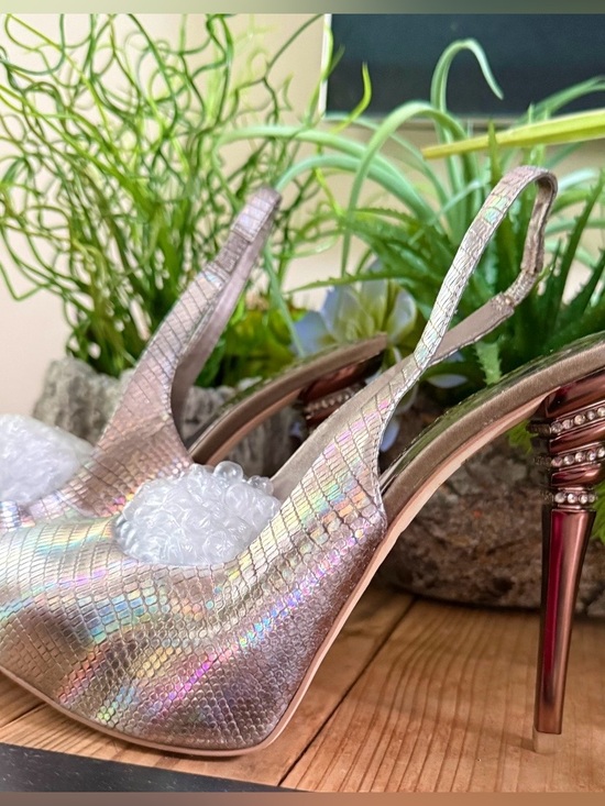 Guess by Marciano Shoes - Iridescent Silver Python Pattern - Sling Back Heels
